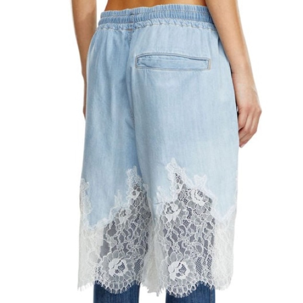Diesel Light Blue Denim Shorts with White Lace Trim - Picture 5 of 6